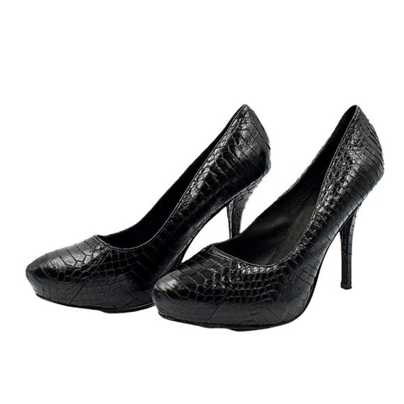Elizabeth and James "Mazi" Black Snake Skin Platform Heels - Picture 8 of 13